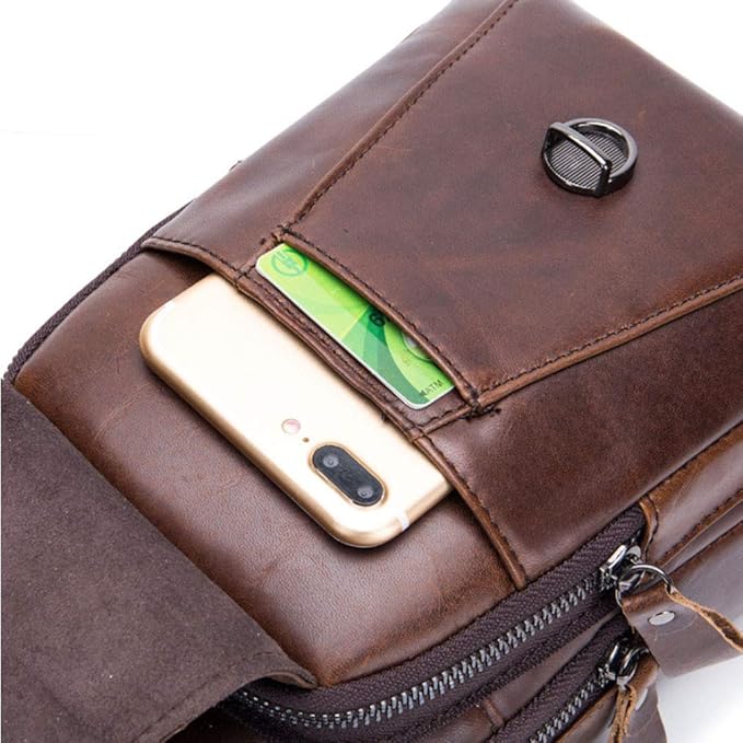 KPYWZER Vintage Leather Sling Bag Bags for Men Women Backpack Shoulder Messenger Crossbody Outdoor Travel Hiking Camping Tactical Chest Pack Daypack Brown
