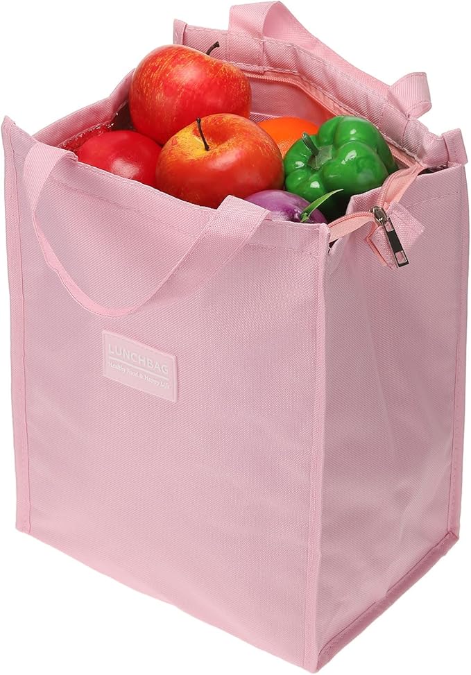 PATIKIL Insulated Lunch Bags, 10"x6"x13" Reusable Bento Bags Thermal Lunch Tote Portable Food Containers Bag for Men and Women, Pink