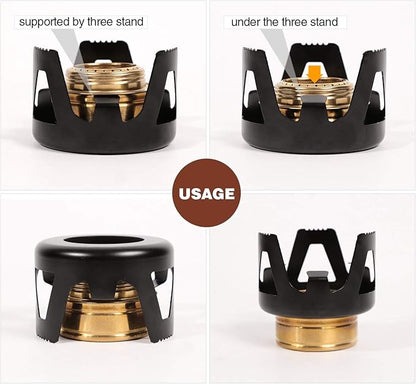 REDCAMP Mini Alcohol Stove for Backpacking, Lightweight Brass Spirit Burner with Aluminium Stand for Camping Hiking, Silver