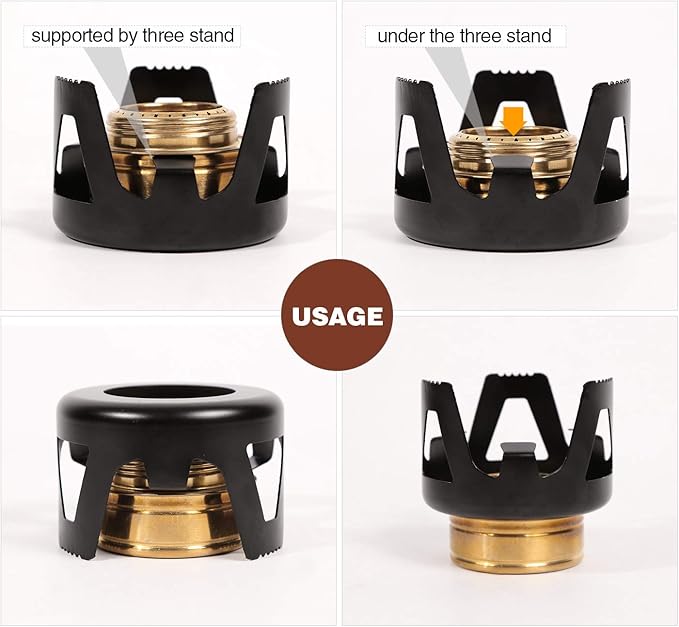 REDCAMP Mini Alcohol Stove for Backpacking, Lightweight Brass Spirit Burner with Aluminium Stand for Camping Hiking, Black