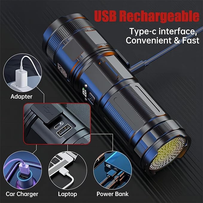 Rechargeable Tactical Flashlights, 120000 Lumens Super Bright Led Flashlights with COB Work Light, High Powered, Powerful Handheld Flashlights for Emergencies Camping Hiking Holiday Gifts