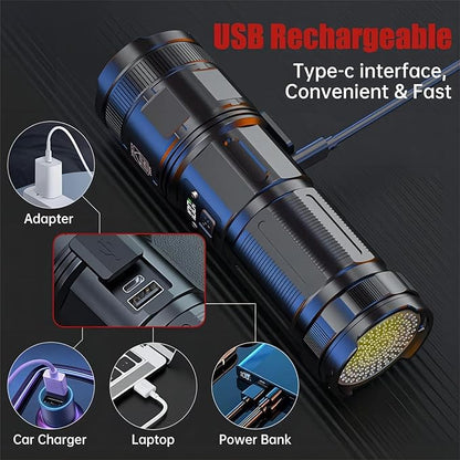 Rechargeable Tactical Flashlights, 120000 Lumens Super Bright Led Flashlights with COB Work Light, High Powered, Powerful Handheld Flashlights for Emergencies Camping Hiking Holiday Gifts