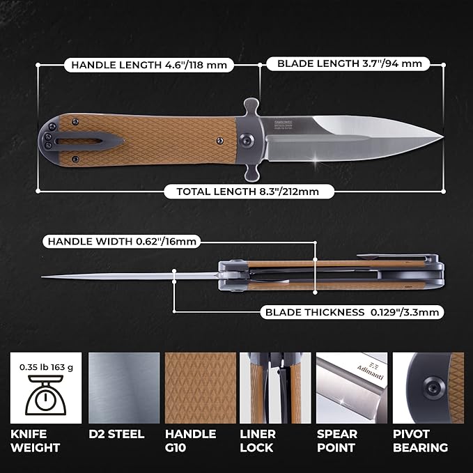 Firebird Knife GANZO Firebird Adimanti Samson-BR Pocket Folding Knife G10 Handle with Clip D2 Steel Blade Hunting Fishing Camping Outdoor EDC Knife (Brown)