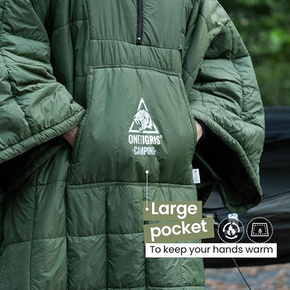OneTigris Camping Blanket Honcho Poncho with 3M Thinsulate Insulation,Wearable Sleeping Bag Poncho for Camping Large Ultralight Water-Resisitant Warm Wearable Blanket for Outdoor Camping,Hiking