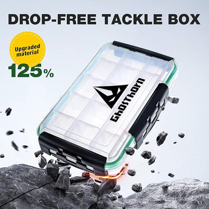 Ghosthorn Fishing Tackle Box, Waterproof 3600 and 3700 Tackle Trays, Plastic Tackle Box Organizer with Removable Dividers Storage Lure Box for Lures 1 and 4 Pack