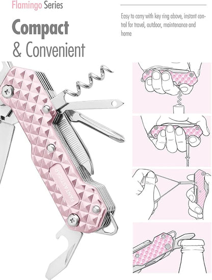 FantastiCAR 15 in 1 Multi-Tool, EDC Folding Pocket Knife with Premium Gift Box for Camping, Fishing, Hunting, Survival, Outdoor (Pink)