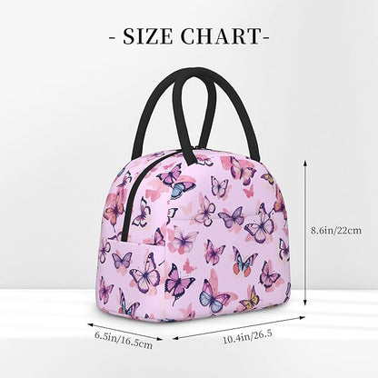 Pink Butterfly Lunch Bag Lunch Box for Women Men Boys Girls, Reusable Insulated Lunch Tote Bag, Leakproof Thermal Cooler Sack Food Handbags High Capacity for Work School Picnic Camping Gifts