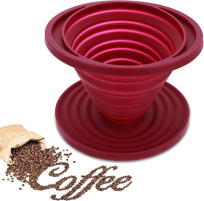 Collapsible Pour Over Coffee Dripper, Reusable Silicone Filter Holder, Travel Portable Pour Over Coffee Maker for Camping Picnic Party Traveling Office(Red)
