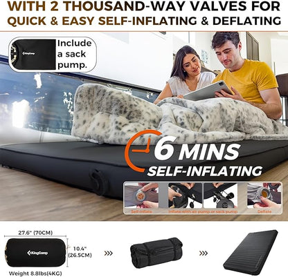 KingCamp Self Inflating Sleeping Pad for Camping Ultra Thick Double Single Foam Mattress High R Value Camping Air Pad Mat, Multi Colors & Sizes