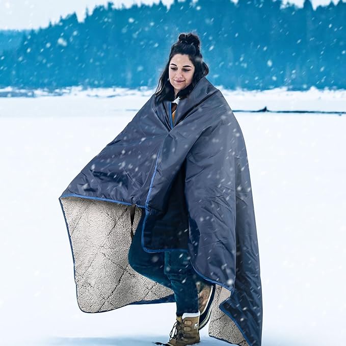 Sherpa Warm Camping Blanket - Waterproof Stadium Blanket Outdoor for Cold Weather,Camp, Sports Mom and Concert - Weather Proof Foldable Blanket