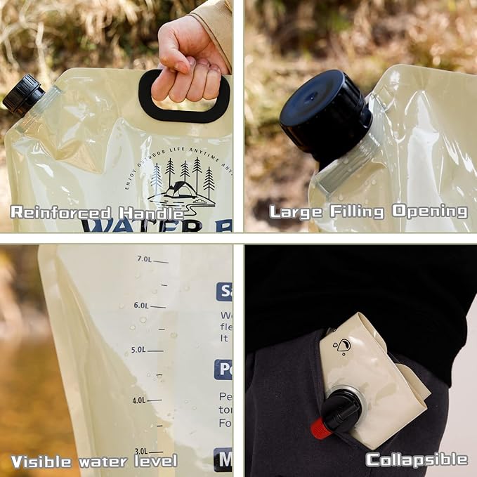 HIKEMAN Collapsible Water Storage Carrier - 1.9 Gallon Portable Water Container with Spigot,Camping Water Bag for Outdoors Hiking Backpack Survival Kit (2PCS)