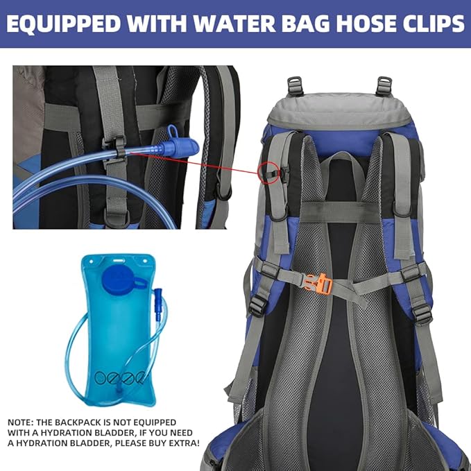 70L Camping Hiking Backpack with Rain Cover Waterproof Backpacking Backpack for Hiking Treeking Climbing Outdoor (DeepBlue)