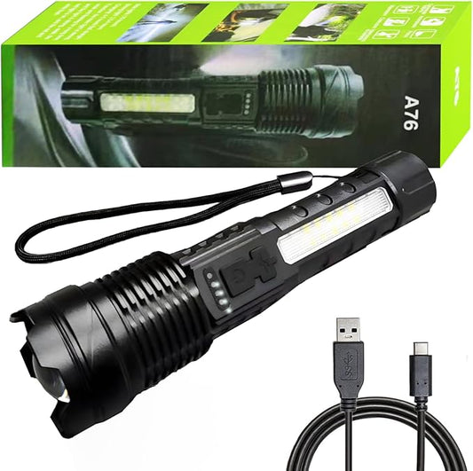 LED Flashlight High Lumens, Zoomable & Waterproof, 5 Modes, High-Powered Tactical Flashlight for Camping Gear, Hiking, Emergency, Rechargeable Flashlights, LED Outdoor Lights