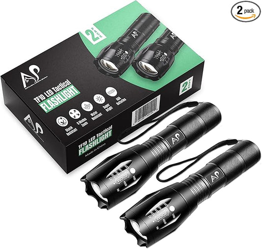 A&P Tactical Flashlight - High Lumens Flash Light, Flashlights for Emergencies, camping lights & lanterns, 5 Modes, Waterproof, Super Bright, Focus, Shock Resistant, Portable, Hiking, Outdoor Activity