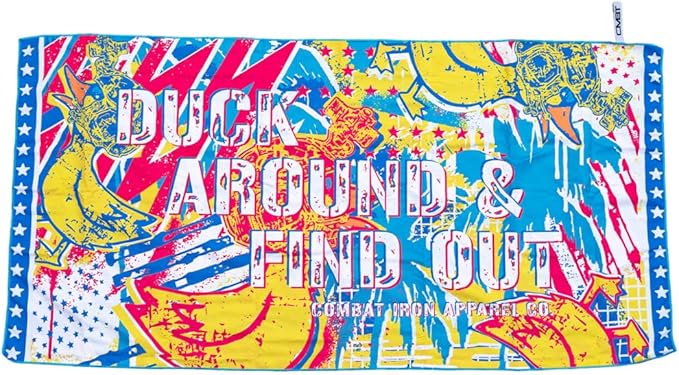 Combat Iron Apparel Microfiber Beach Towel - Fast Drying, Sand-Free Super Absorbent, 3’ x 5’ with Mesh Bag, Ultra Compact (Duck Around Find Out)