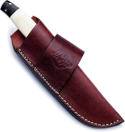 Handmade Damascus Steel Knife Bowie for Hunting,Survival,Camping,Bushcraft and Fishing Fixed Blade withDrop Point-Full Tang Bone Handle with Cowhide-Leather Sheath - WKD-775