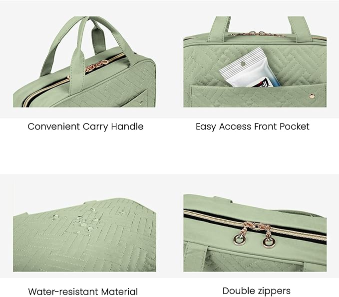 BAGSMART Toiletry Bag Travel Bag with Hanging Hook, Water-resistant Makeup Cosmetic Bag Travel Organizer for Accessories, Shampoo, Full-size Container, Toiletries (Green, Medium)