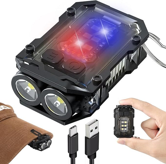 SEFONE 8 Modes Clip on Flashlight Mini EDC Keychain Flashlight, Running Light LED & COB Small Pocket Flash Lights, Super Bright 800 High Lumens Work Light Men Gifts (Black)