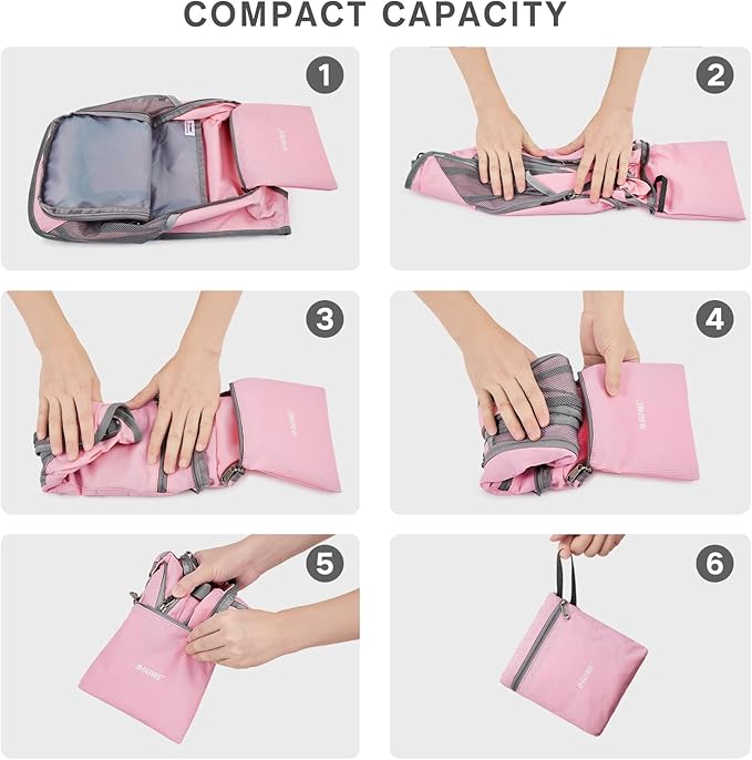 G4Free 10L/15L Hiking Backpack Lightweight Packable Hiking Daypack Small Travel Outdoor Foldable Shoulder Bag(Pink)