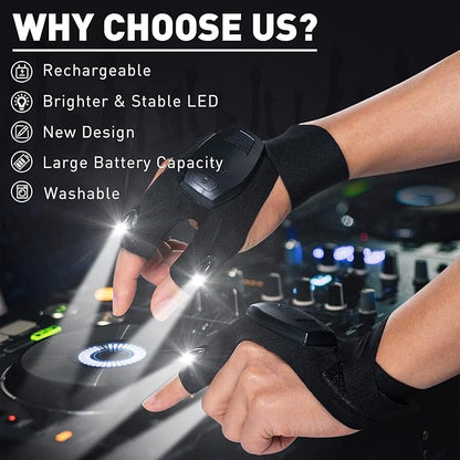 ThxToms LED Flashlight Gloves Rechargeable, for Dad Men, Christmas, Birthday Gifts for Dad Boyfriend Husband Men Him, Cool Gadgets Tools for Repairing Fishing Camping, Black