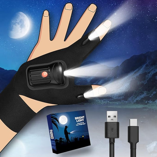 Fathers Day Gift from Daughter Son Wife, Flashlight Gloves for Men Rechargeable (2 Pcs) for Men Dad Him Husband Brother Who Have Everything, Cool Gadgets Led Gloves for Fishing Camping Repairing
