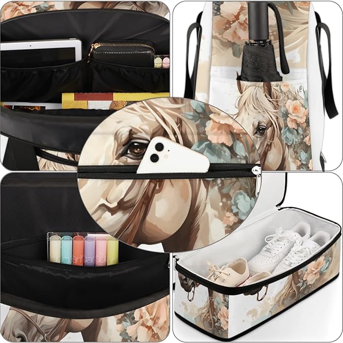 Foldable Travel Duffel Bag, Expandable Weekender Overnight Carry on Bags with Shoe Compartment Sport Tote Gym Luggage for Women Men, Horse