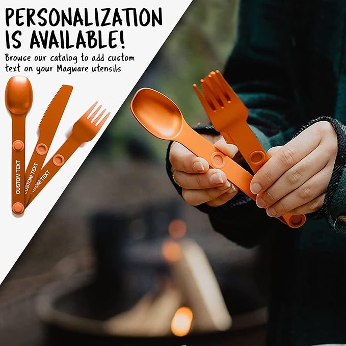 MAGWARE Magnetic Camping Utensils Set - Portable & Reusable Travel Flatware with a Case for Camping, Picnic, Office & Kid's Lunchbox | Pocket-sized Camping Cutlery Set | Knife, Fork & Spoon (3 PCS)