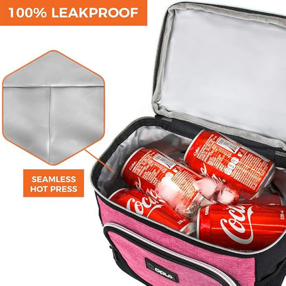 OPUX Insulated Dual Compartment Lunch Box for Women | Leakproof Double Deck Lunch Bag Work Office | Soft Cooler Tote Shoulder Strap Adult | Reusable Thermal Lunch Pail Kit 12 Can, Pink