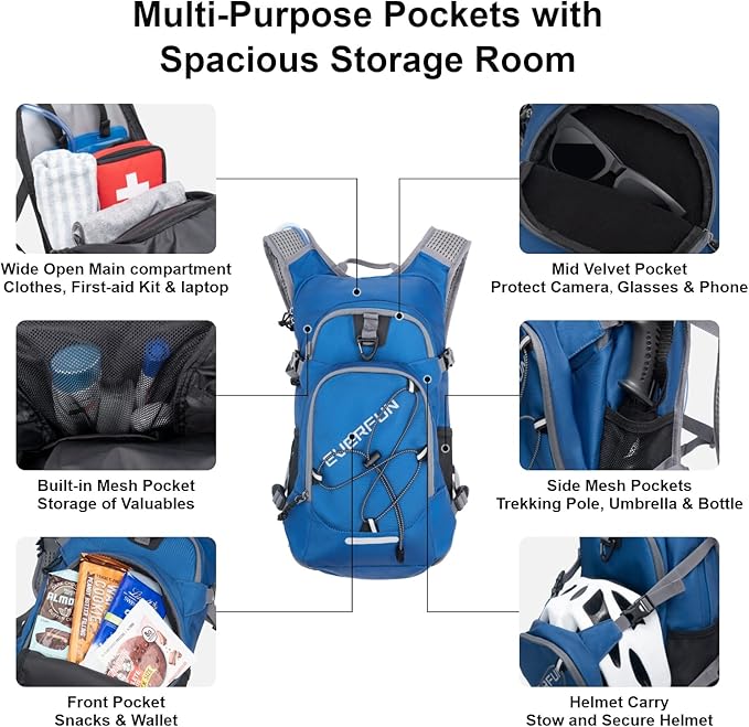 Everfun Hydration Backpack 18L with Water Bladder 2L/3L Hiking Water Backpack Women Men Lightweight Insulation Hydration Day Rucksack for Hiking, Cycling, Running, Festival, Camping