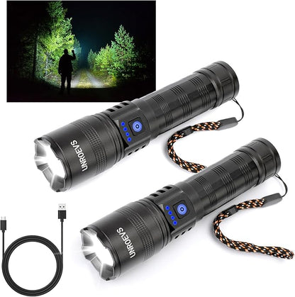 Rechargeable Flashlights High Lumens 2 Pack, High Power LED Flashlights with 5 Modes &Zoomable,3000lm Super Bright Multifunctional Flashlight, Handheld Flash Light for Emergencies, Camping