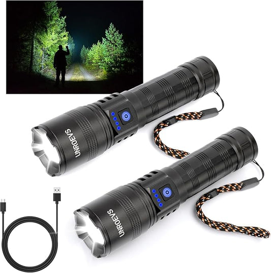 Rechargeable Flashlights High Lumens 2 Pack, High Power LED Flashlights with 5 Modes &Zoomable,3000lm Super Bright Multifunctional Flashlight, Handheld Flash Light for Emergencies, Camping