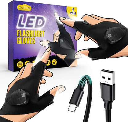 Rechargeable Led Flashlight Gloves, Birthday Fathers Day Gift from Daughter Son Wife, Unique Camping Gadgets Led Gloves for Men Mechanic Car Guy Repairing