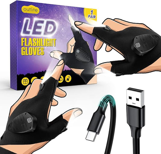 Rechargeable Led Flashlight Gloves, Birthday Fathers Day Gift from Daughter Son Wife, Unique Camping Gadgets Led Gloves for Men Mechanic Car Guy Repairing