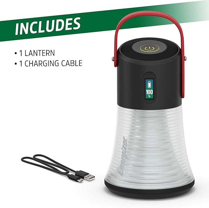 Energizer X1200 Rechargeable LED Lantern, Battery Genius Power Indicator Technology, Rugged IPX4 Water Resistant Lantern for Camping, Hiking, Fishing, Emergency (USB Cable Included)