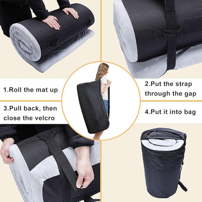 Memory Foam Camping Mattress - Portable Roll Up Sleeping Pad for Car, Tent, Cot & Floor - Waterproof, Comfortable & Compact with Travel Bag