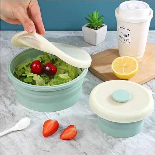 Collapsible Bowls for Camping（41oz,100% Food-grade Silicone Bowl with Lid Free BPA,Folding Mixing Bowls for Travel,RV storage,Leftovers,Swell Salad Bowl Kit