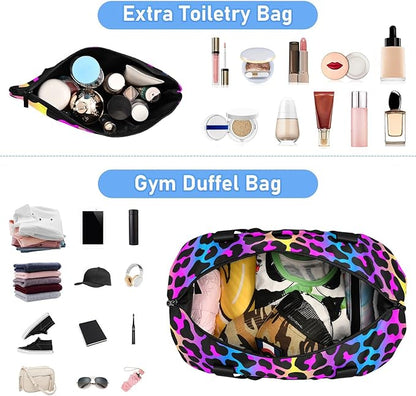 senya Weekender Bag for Women, Leopard Print Cheetah Neon Gradient Gym Sports Duffle Travel Tote with Toiletry Shoes Compartment Dry/Wet Separation Swim Bag