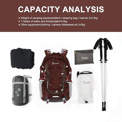 MOUNTAINTOP 40L Hiking Backpack Travel Daypack with Rain Cover for Outdoor Backpacking, Camping