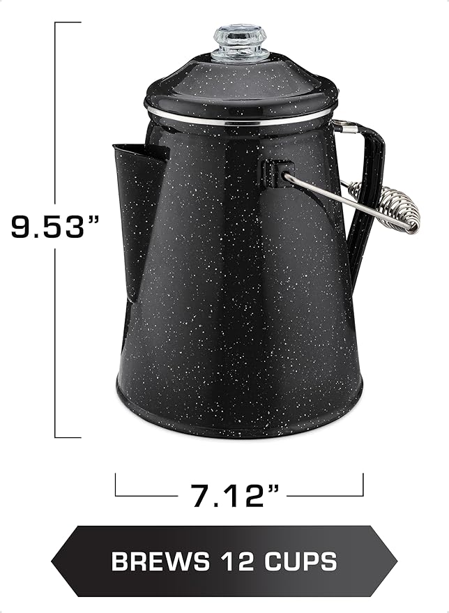COLETTI Classic Percolator Coffee Pot — Coffee Percolator, Camping Kettle – The Original Camping Coffee Pot, Now Modernized – For Campsite Brewmasters Everywhere [Black Enamel, 12 Cup]