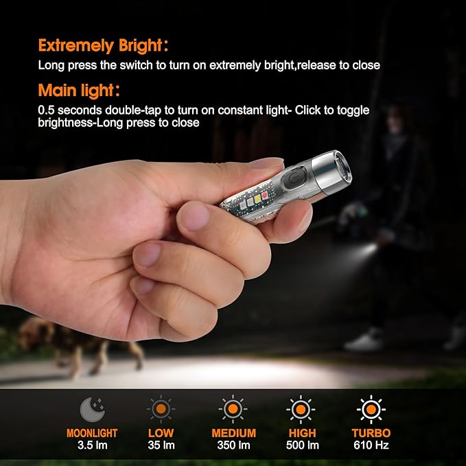 S12Plus Keychain Flashlight，610 High Lumen EDC Pocket Flashlight,USB C Rechargeable Mini LED Flashlight,Small Flashlight for Everyday use, Backpacking, Camping(Fluorescent White)