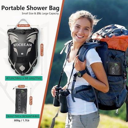 Camping Portable Solar Shower Bag, 25L, with On/Off Shower Head, for Camping, Beach Swimming, Outdoor Traveling, Camping Accessories
