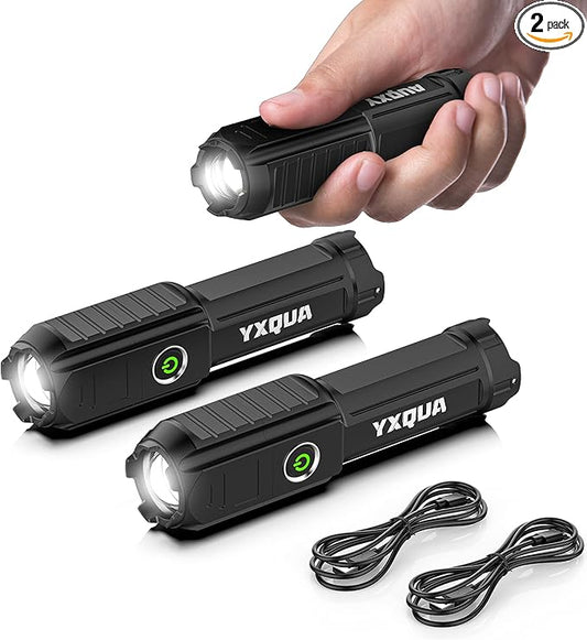 2 Pack USB Rechargeable Flashlight - Small & Bright LED Mini Flashlights, High Lumens, 4 Modes, Zoomable, The Size of Pocket Gifts for Kids