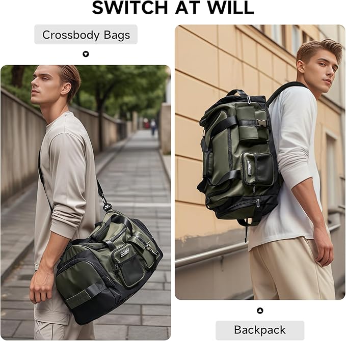 Duffel Backpack 22.5L With Shoe Compartment Waterproof Olive Green Gym Bag Travel Duffle Backpacks Weekend Shoulder Carry On Bag (3 In 1)