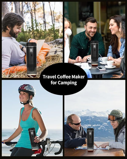 Portable Electric Espresso Machine, Travel Coffee Maker for Camping, Car, RV & Hiking, Self-Heating with Type-C, Compatible with Ground Coffee & NS Capsules, Black