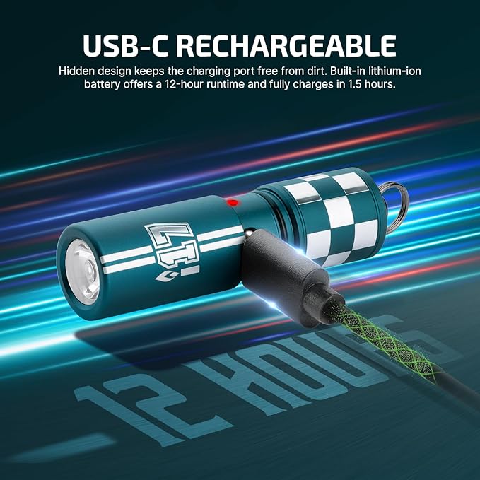 OLIGHT I1R 2 Pro-i17 Eos 180 Lumens EDC Rechargeable Keychain Flashlight, Powered by Rechargeable Battery with USB-C Charing, Mini Handheld Light for Everyday Carry(Checkered Flag)