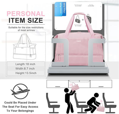ETRONIK Gym Bag for Women, Personal Item Travel Bag with Shoes Compartment, Weekender Overnight Duffel Bag with Wet Pocket & USB Charging Port, Carry On Bag for Women, Travel, Gym, Weekend (Pink)