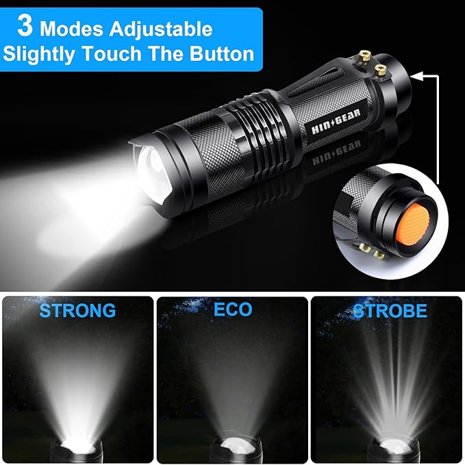 Mini Flashlights 4 Pack, Super Bright LED Tactical Flashlight with Clip, Aluminum, 3 Modes, Zoomable, Waterproof - Best EDC Flash Light for Gift, Hiking, Camping, Emergency Use