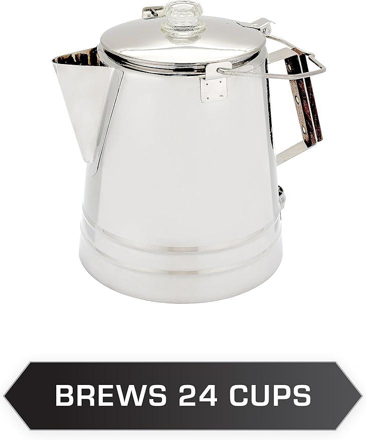 COLETTI Scoutmaster Camp Coffee Pot — Cowboy Coffee Pot, Coffee Percolator Camping – Huge Stainless Steel Coffee Pot – The Ultimate Camping Percolator, NO Aluminum or Plastic [24 Cup]