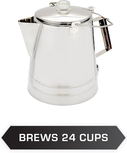 COLETTI Scoutmaster Camp Coffee Pot — Cowboy Coffee Pot, Coffee Percolator Camping – Huge Stainless Steel Coffee Pot – The Ultimate Camping Percolator, NO Aluminum or Plastic [24 Cup]