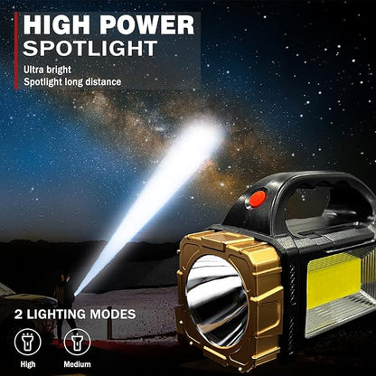 2-Pack Solar Flashlights High Lumens Rechargeable Outdoor Waterproof Spotlight LED Work Light Searchlight Lantern for Camping Emergencies
